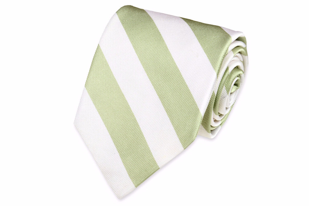 Sage Green and White Stripe Necktie High Cotton Ties