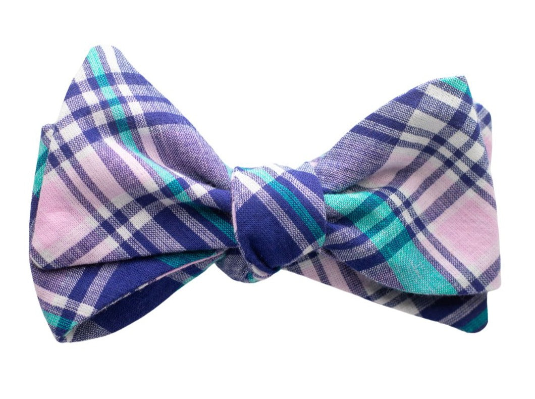 Southern Charm Madras Bow Tie - Pink/Navy/Teal Plaid