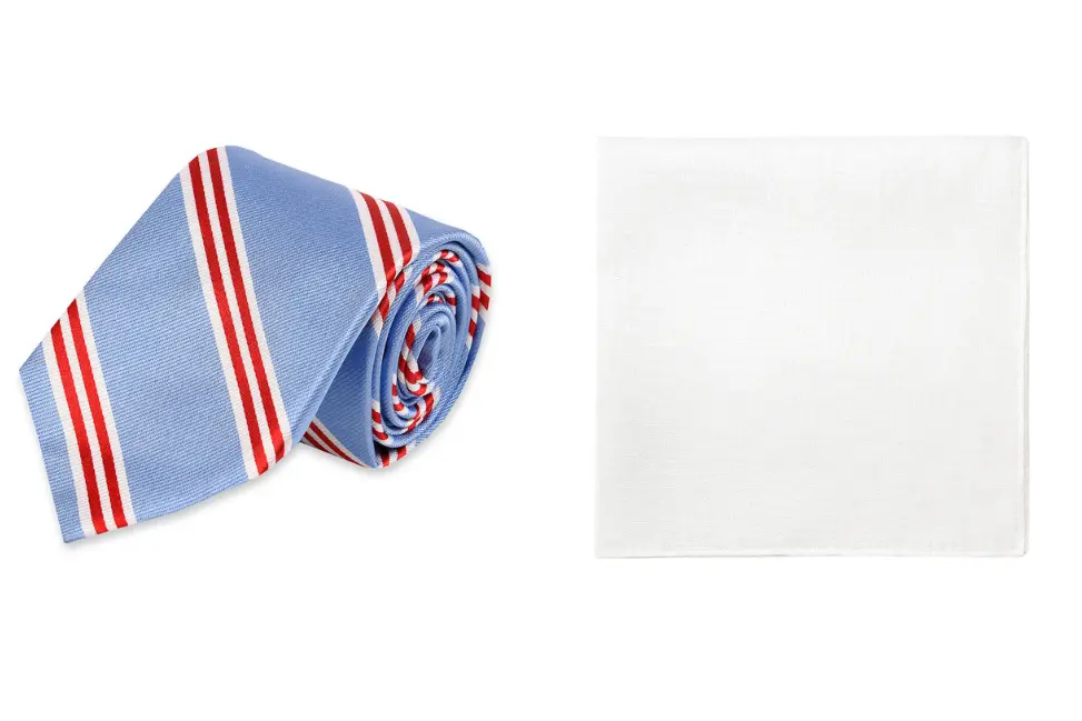 Statesman Stripe Tie + White Linen Pocket Square High Cotton