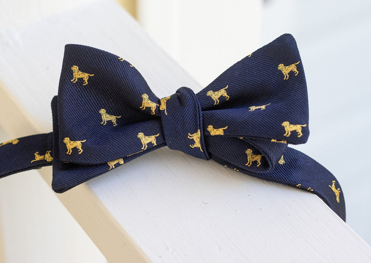 Yellow Labrador Dog Bow Tie - Navy