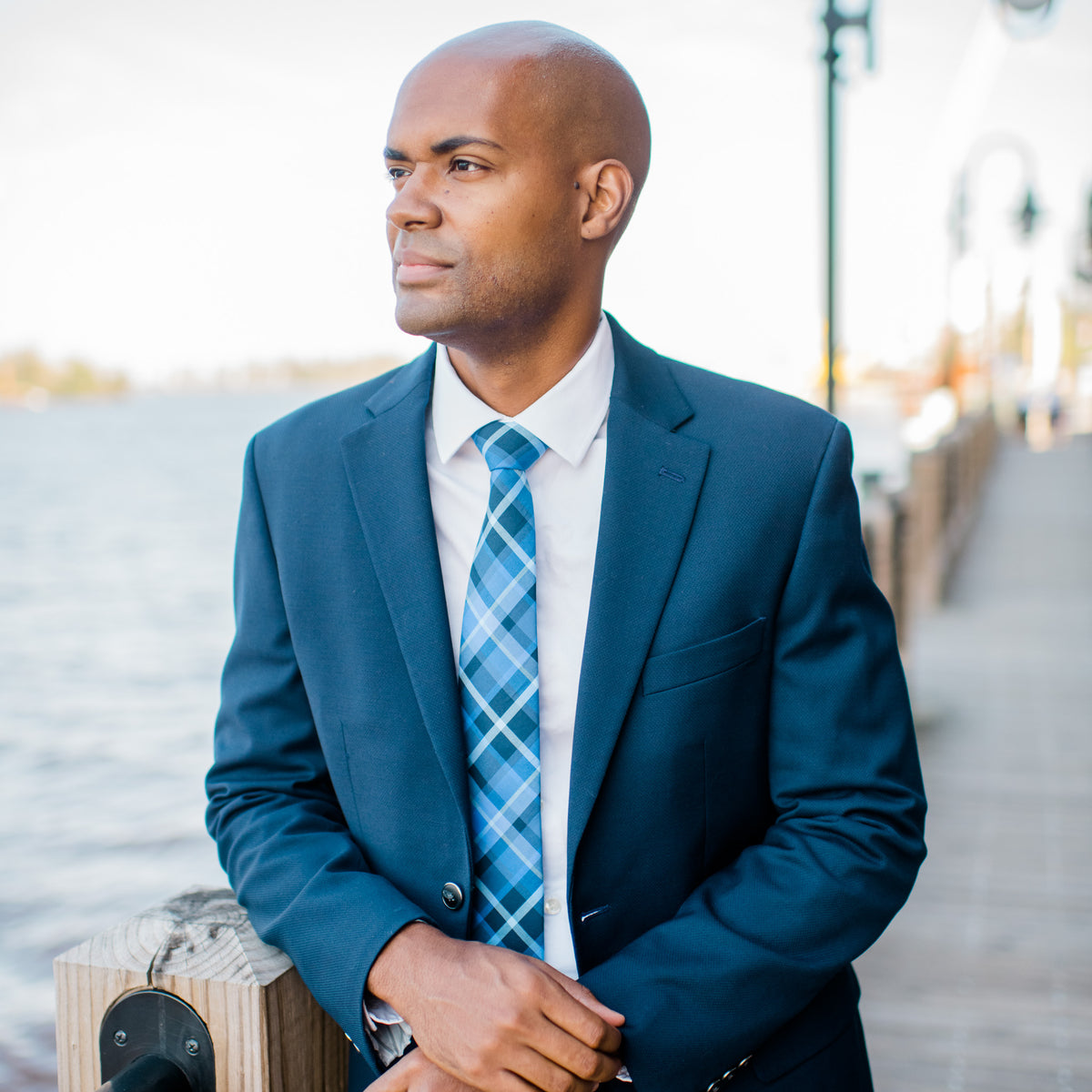 The Coolest Blue Plaid Cotton Necktie -  Blue and White Madras