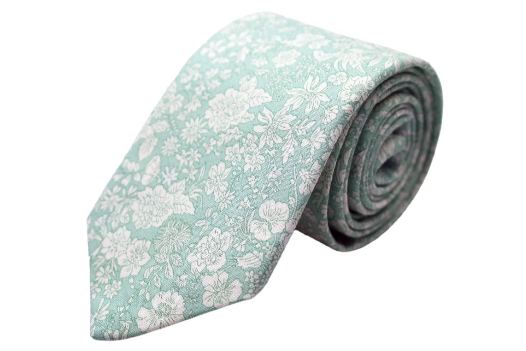 Seafoam White Floral Necktie High Cotton