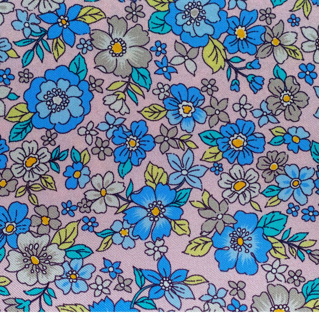 Flower Fields Silk Pocket Square - Pink/Blue