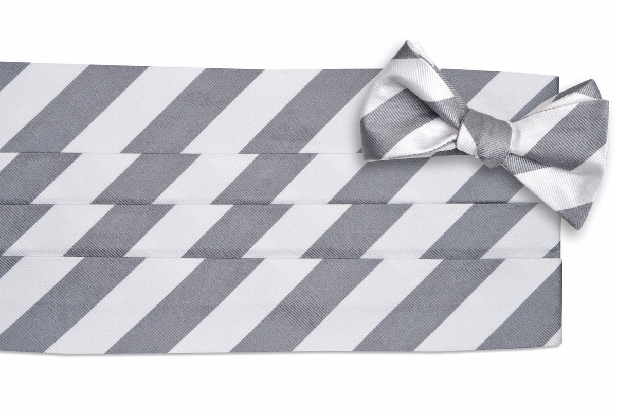 Dusty Gray and White Stripe Cummerbund Set