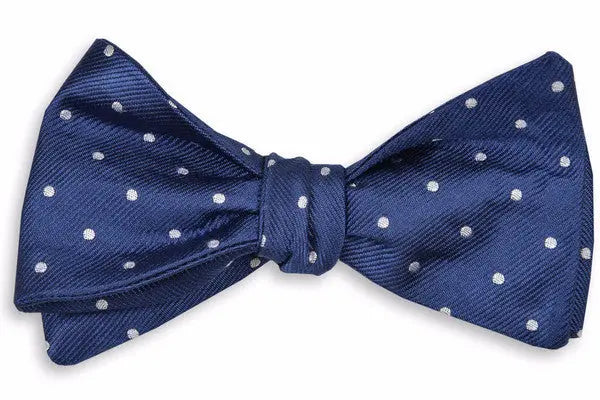 mens navy blue bow tie with white polka dots