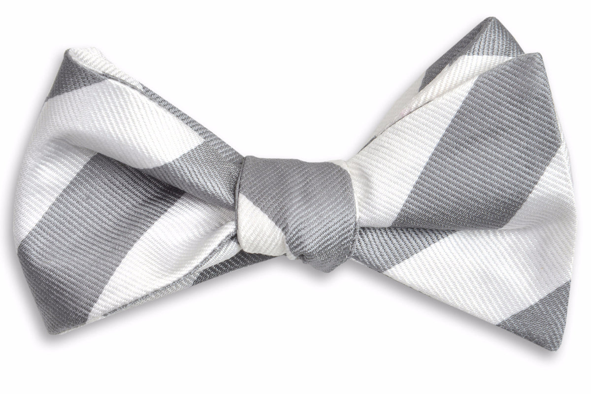 Dusty Gray and White Stripe Bow Tie