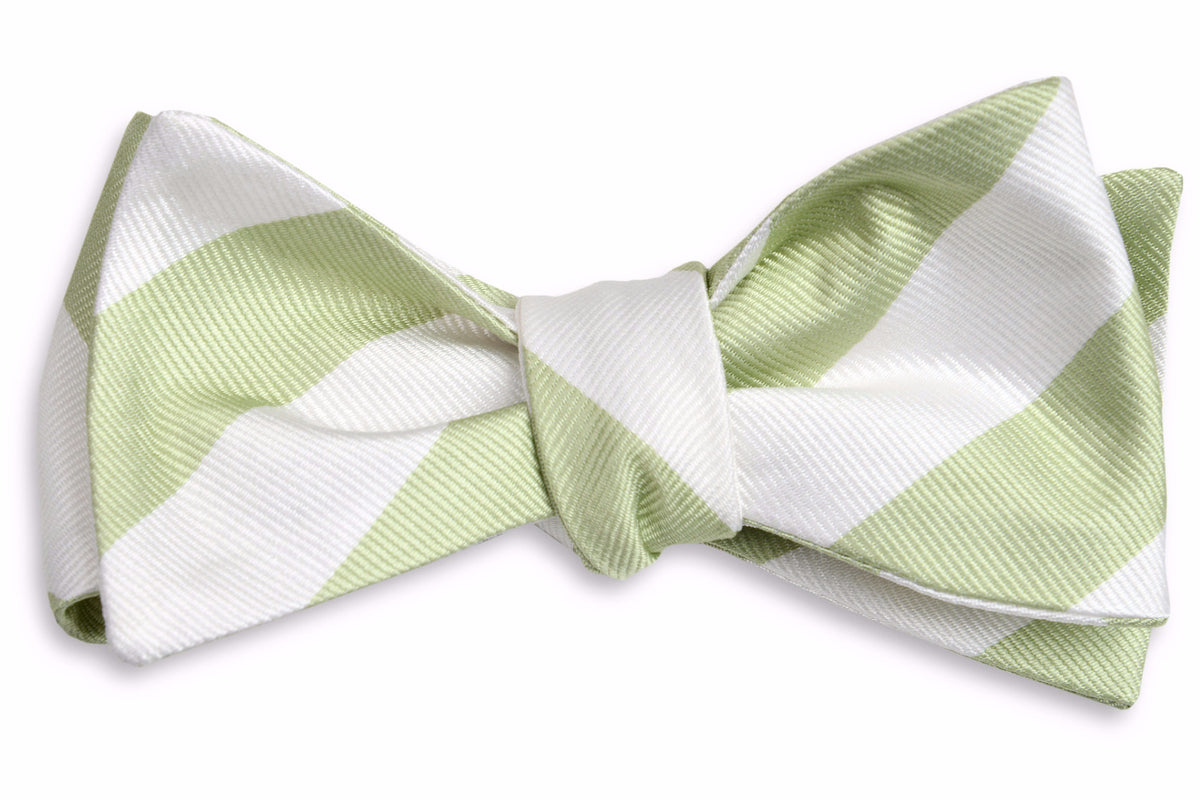 Sage Green and White Stripe Bow Tie