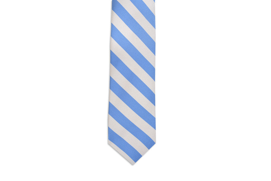 All American Stripe Necktie - Carolina and White
