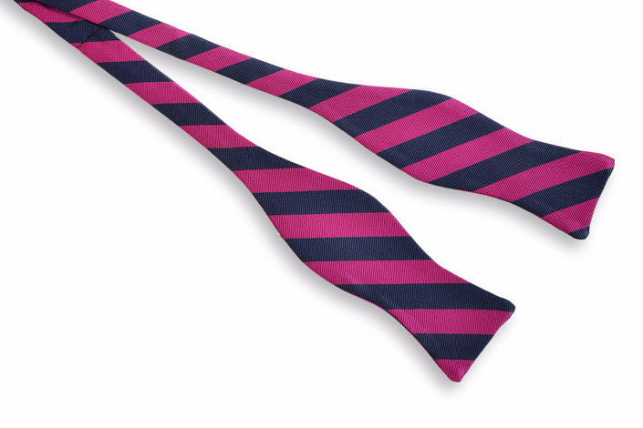 Navy and pink striped men's bow tie. Made from 100% silk.
