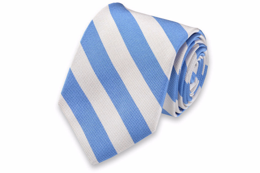 All American Stripe Necktie - Carolina and White