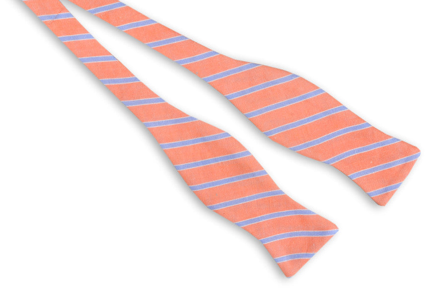 Coral and Blue Linen Stripe Bow Tie