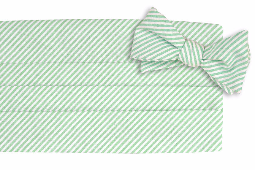 Mint Green Seersucker Stripe Cummerbund Set High Cotton Ties