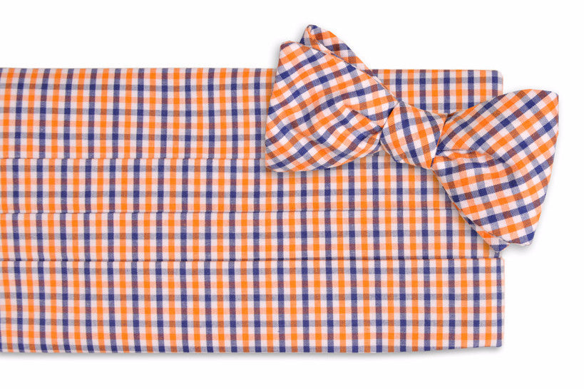 Orange and Navy Tattersall Cummerbund Set