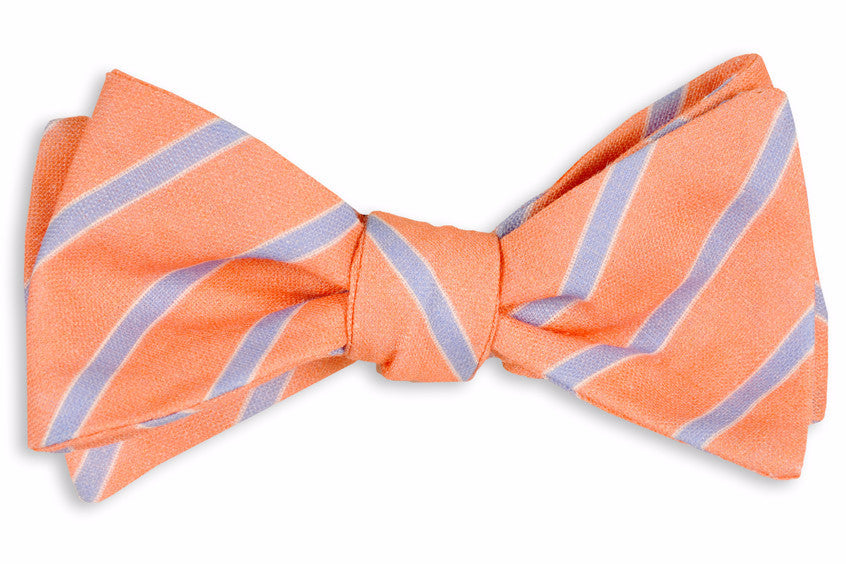 Coral and Blue Linen Stripe Bow Tie High Cotton Ties