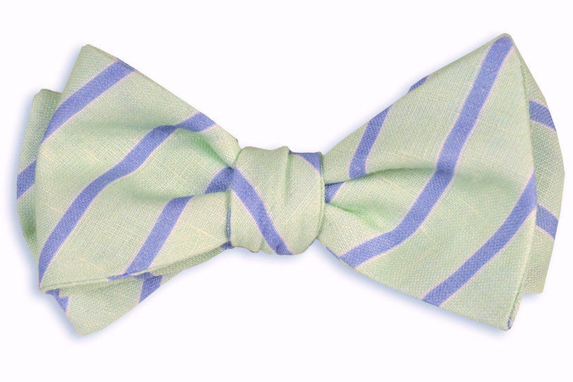 Mint and Periwinkle Linen Stripe Bow Tie