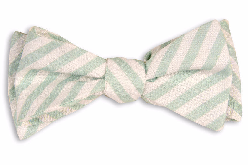 Sage Linen Stripe Bow Tie