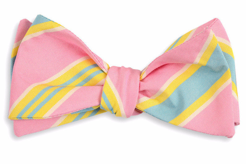 Palm Beach Stripe Bow Tie - Flamingo High Cotton Ties