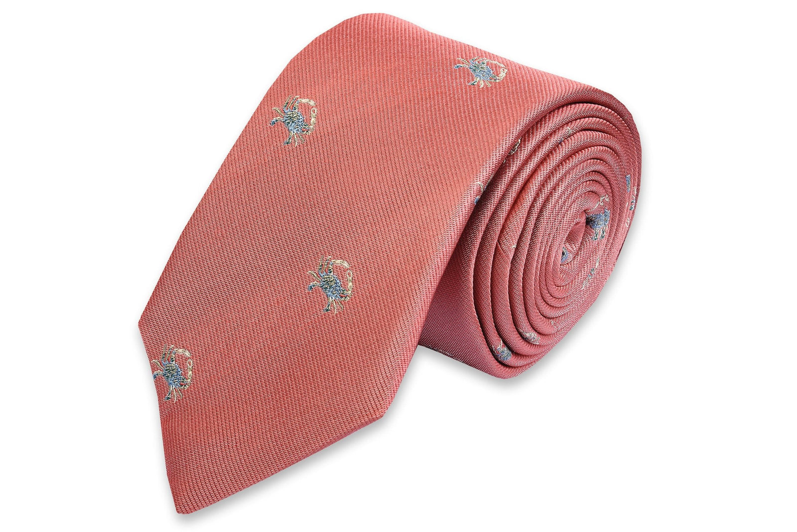 Blue Crab Necktie - Coral High Cotton