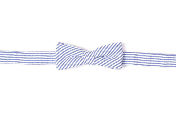 Classic Blue Seersucker Stripe Boy's Bow High Cotton Ties