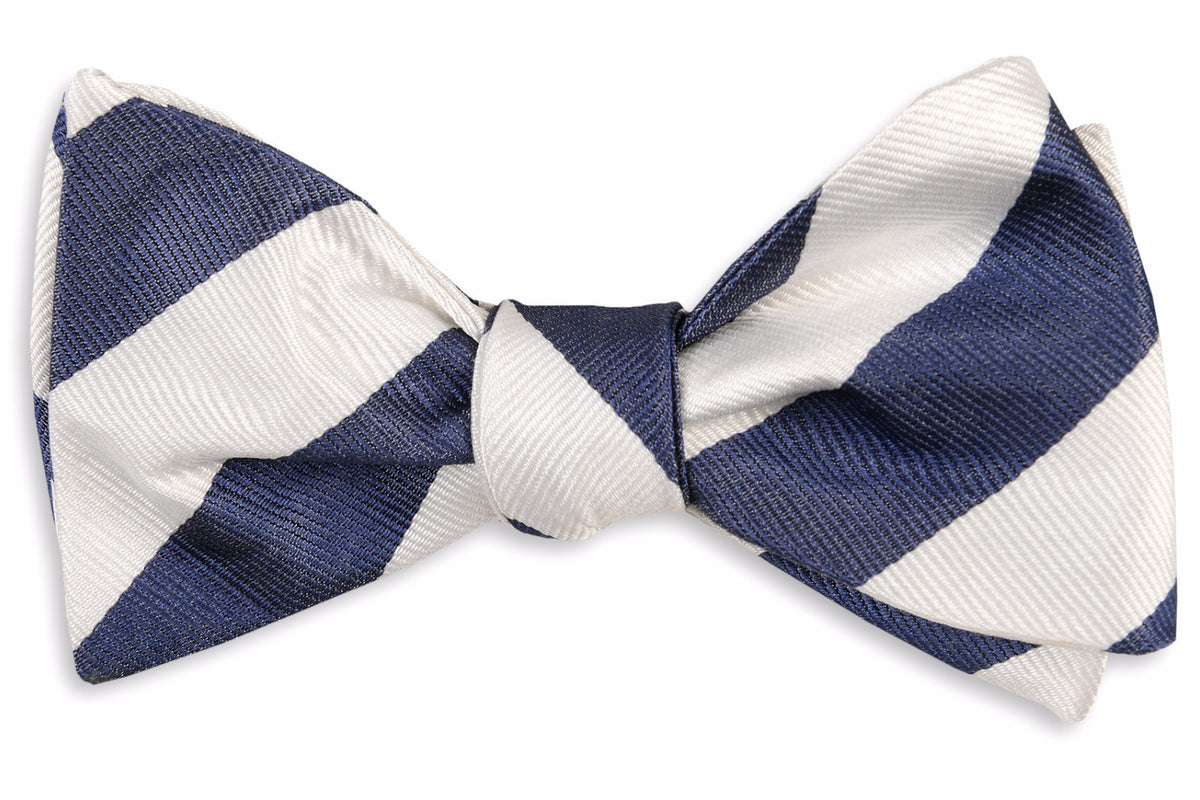 Classic Navy and White Stripe Bow Tie