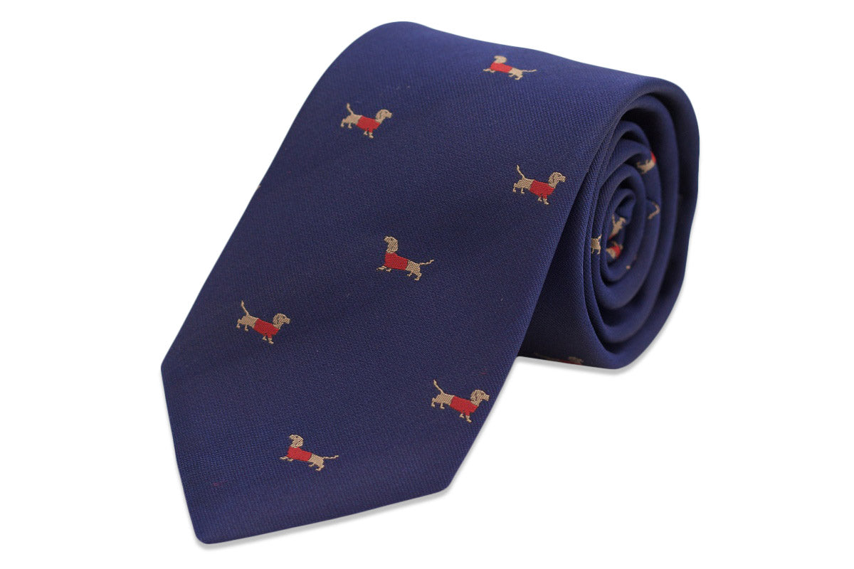 Christmas Dachshund Dog Necktie - Navy High Cotton