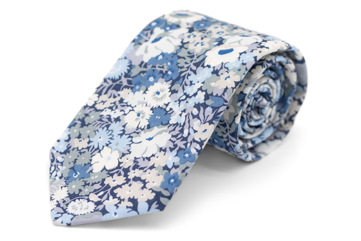 Blue Floral Necktie High Cotton