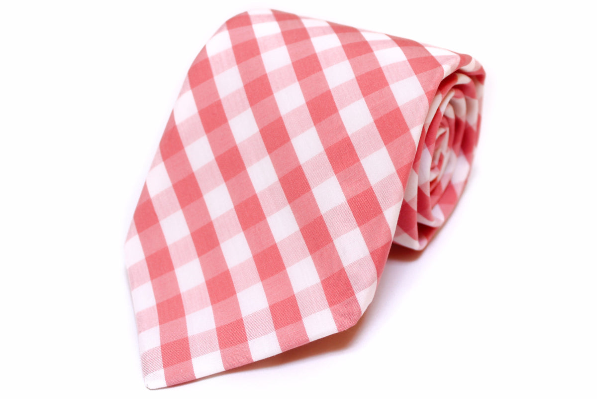 Coral and White Gingham Necktie