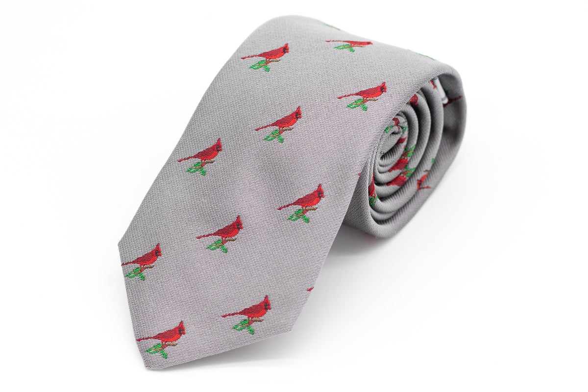 Christmas Cardinal Necktie - Silver