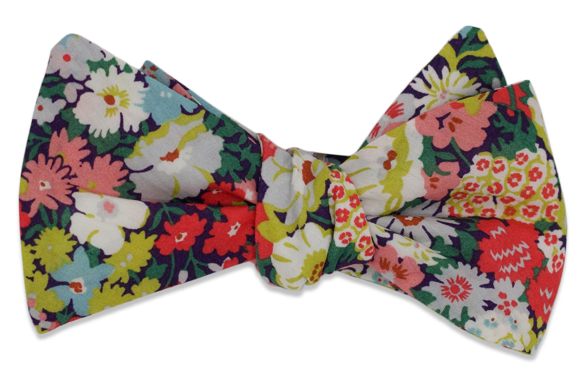 Green and Coral Floral Bow Tie