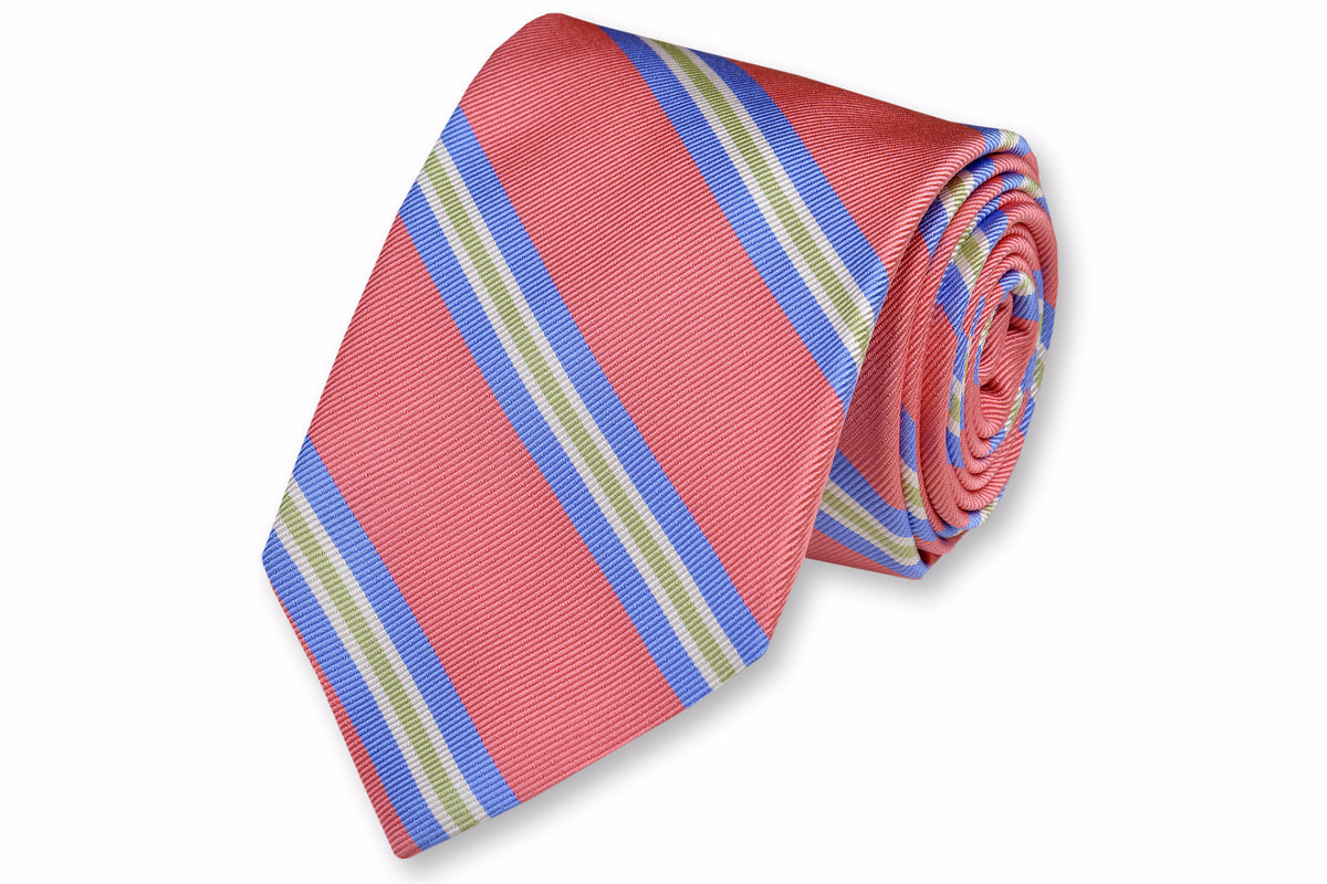 Harbor Stripe Necktie - Coral