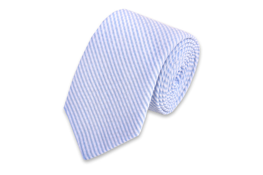 Light Blue Seersucker Stripe Necktie High Cotton