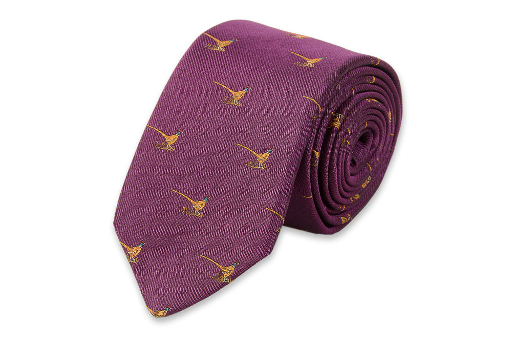 Pheasant Necktie - Plum High Cotton