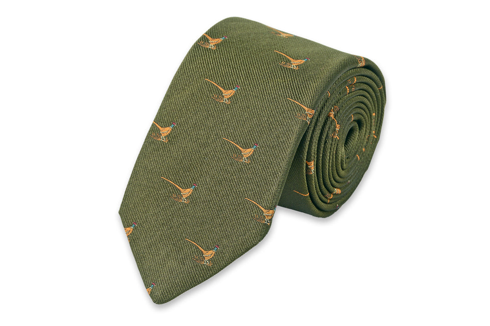 Pheasant Necktie - Olive High Cotton