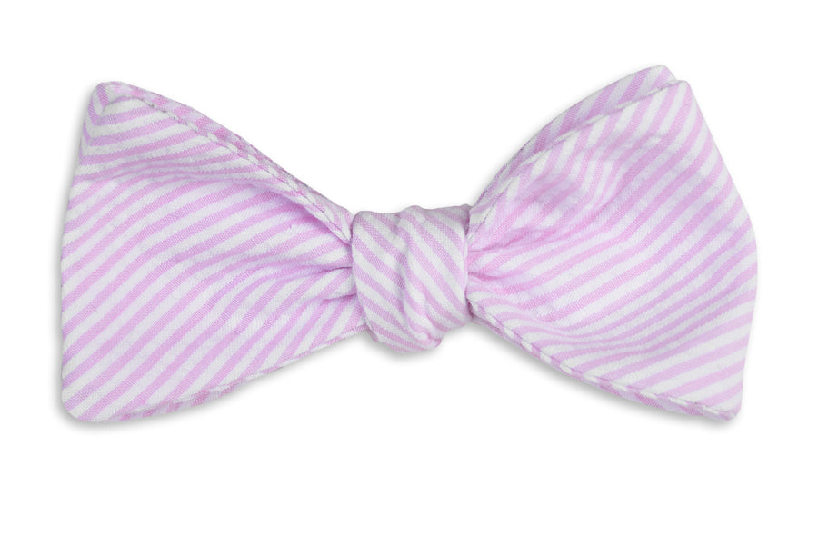 Southern Seersucker Stripe Bow Tie - Pink High Cotton Ties