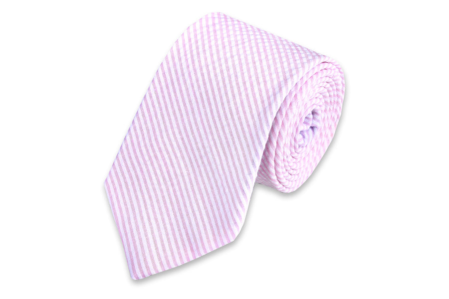 Southern Seersucker Stripe Necktie - Pink High Cotton