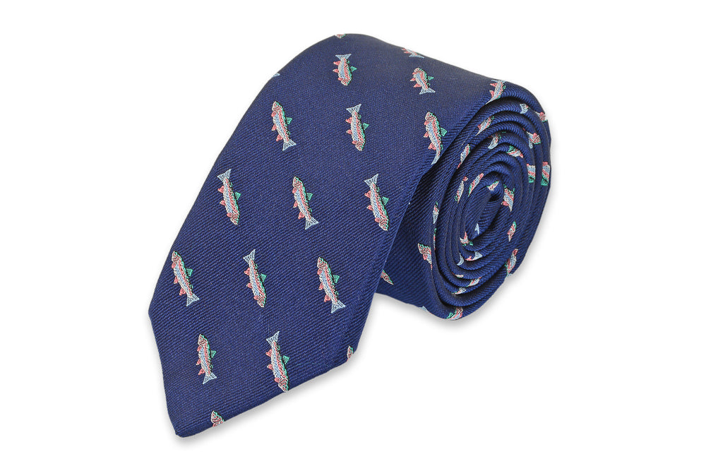 Rainbow Trout Necktie - Navy