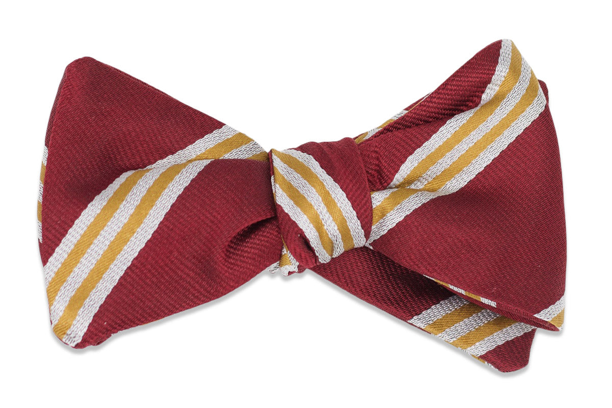 Scarlet Red and Gold Stripe Bow Tie High Cotton
