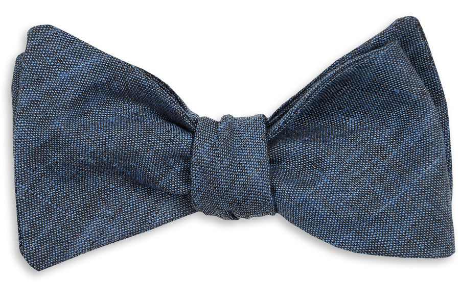 Mens solid indigo bow tie. 100% natural linen.