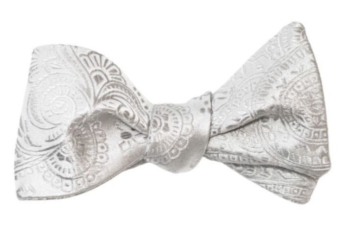 Silver Paisley Silk Bow Tie